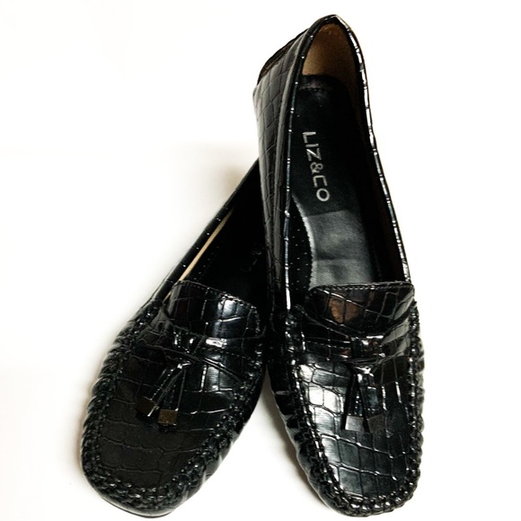 Women's black crocodile loafers Clearance